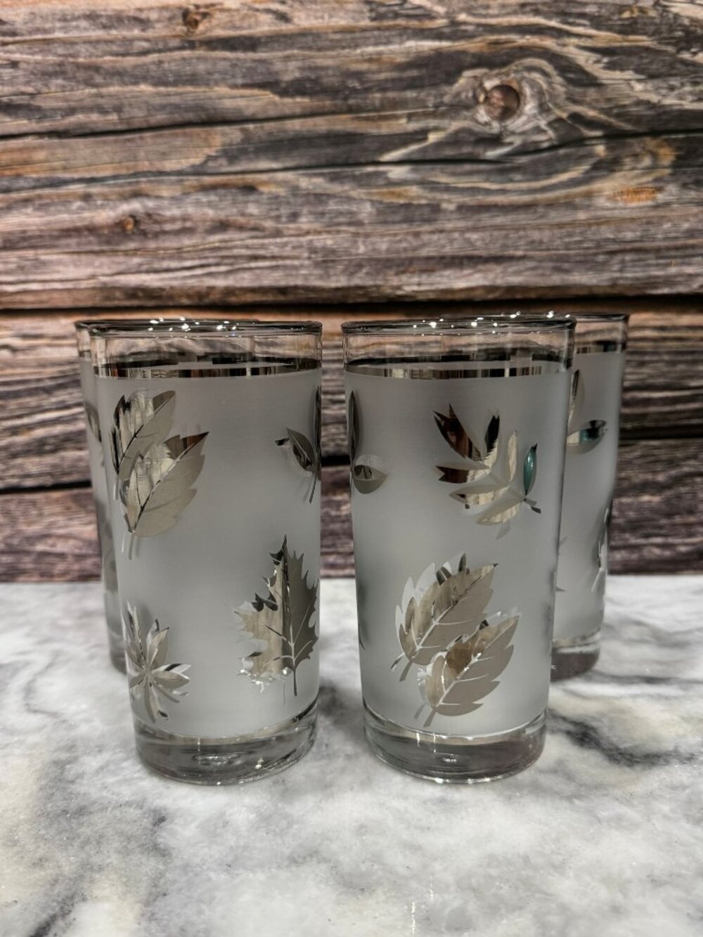 Vintage 1950’s Libby Silver Leaf frosted highball glasses Set of 4